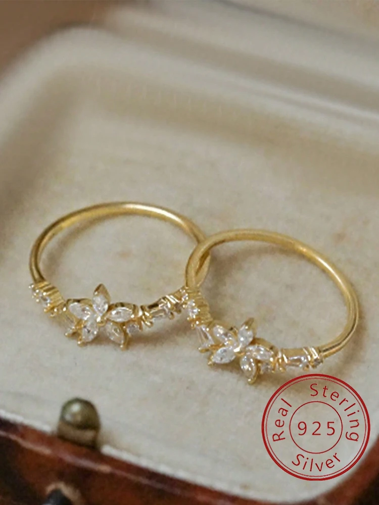 925 Sterling Silver Zircon Simplicity Flower Rings for Women Gift Original Wedding Ring High Quality Gold Color Fine Jewelry