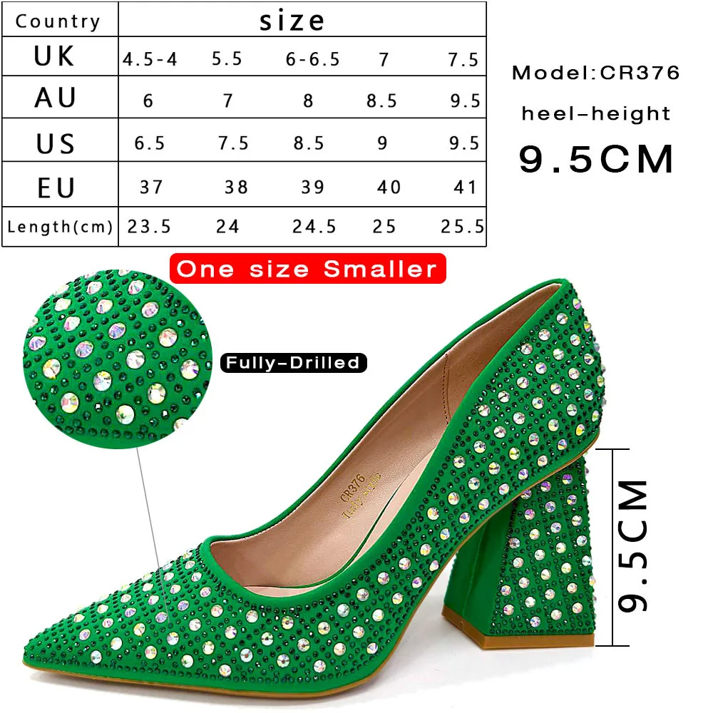 Nigerian Women Heels Party Ladies Italian Design Green Shoes And Bag Set Decorated with Rhinestone Handbag Wedding Party