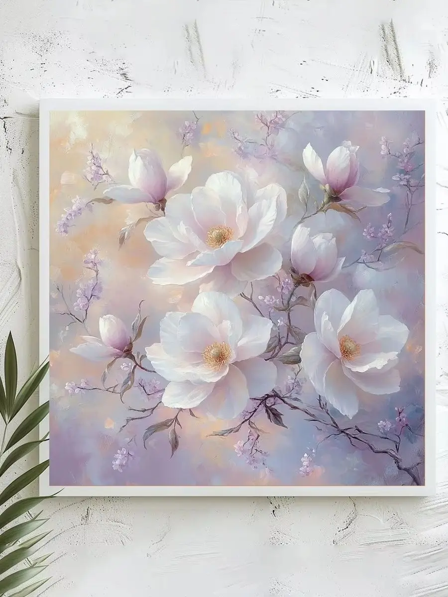 1 Stück 40x40 cm/15,74 Zoll, 11Ct/14Ct Kreuzstich-Set, DIY Valentinstagsgeschenk, Stickerei-Set für Festlichkeiten, Magnolienblütenzweig – Detail 1