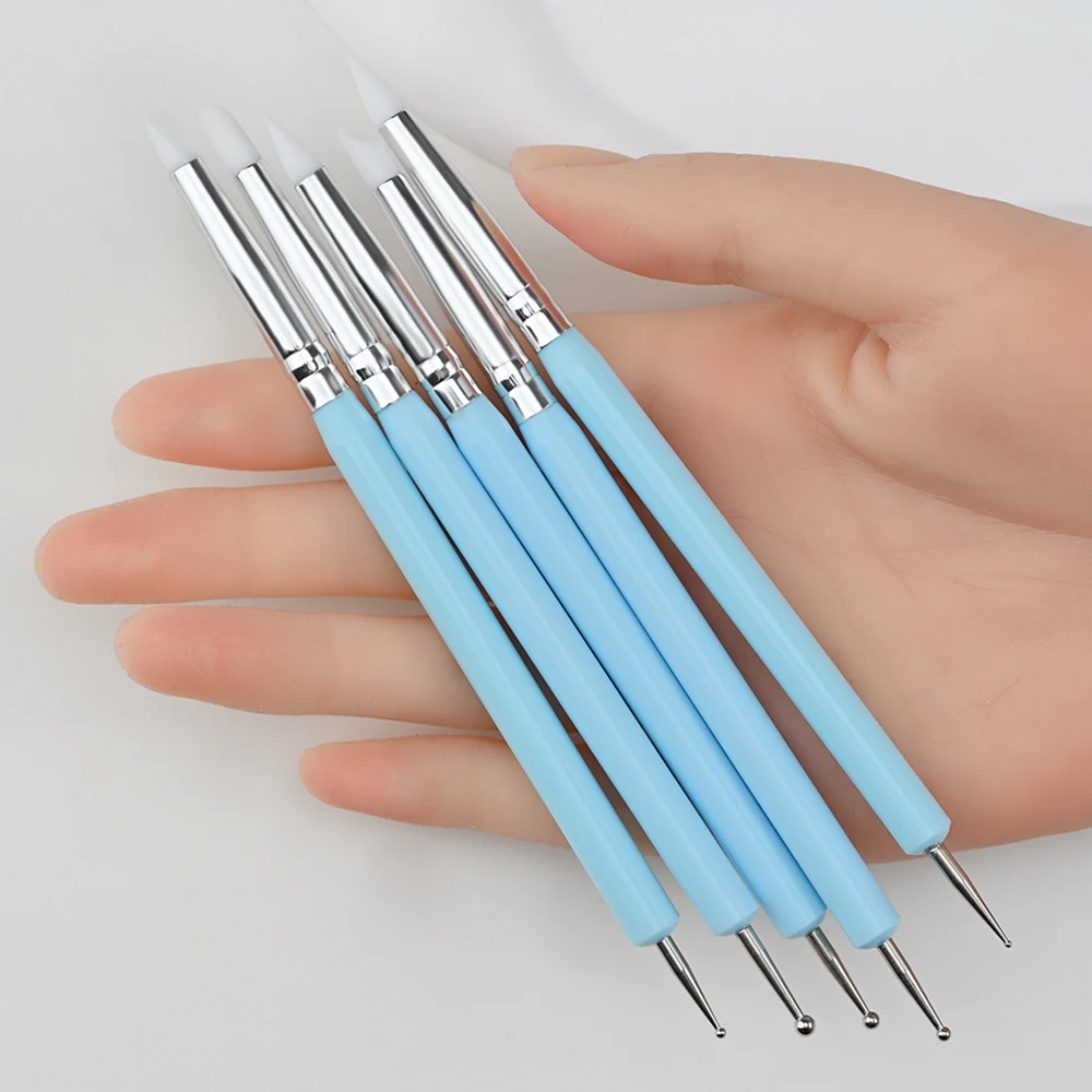 Cabeças duplas Broca Ponto de Cristal, Sílica Gel Pen, remover a pele morta, strass Gem Pen, DIY Nail Art Tools, 2 em 1, 5 pcs