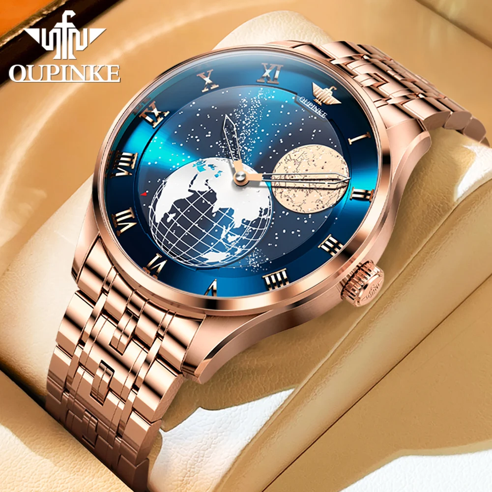 OUPINKE 3230 Mens Watch Original Automatic Mechanical Watch With Starry Sky Dial Reloj Waterproof Luminous Watches Mens Gifts