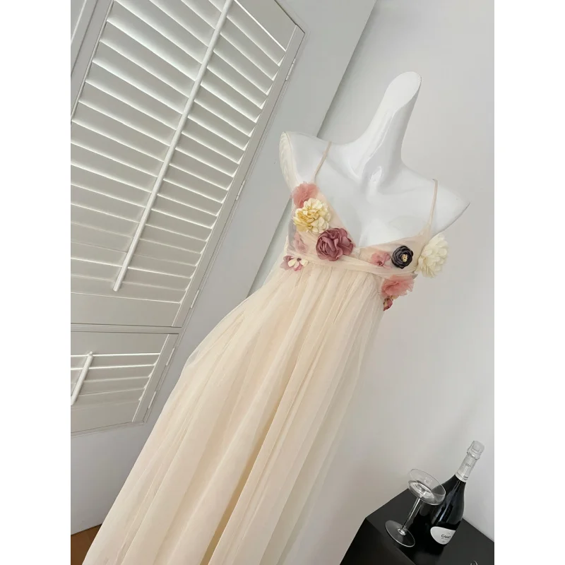 Okmashop sling dress women's spring seaside vacation style long dress backless fairy skirt