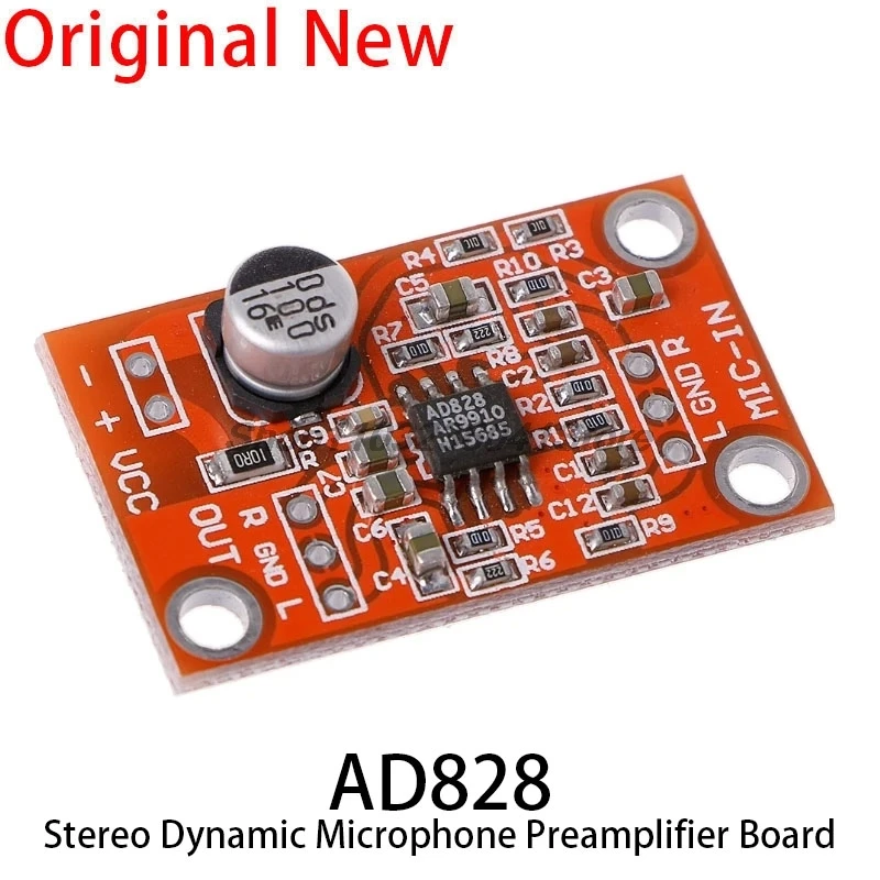 AD828 Stereo Dynamic Microphone Preamplifier Board MIC Preamp Module DC 3.8V-15V