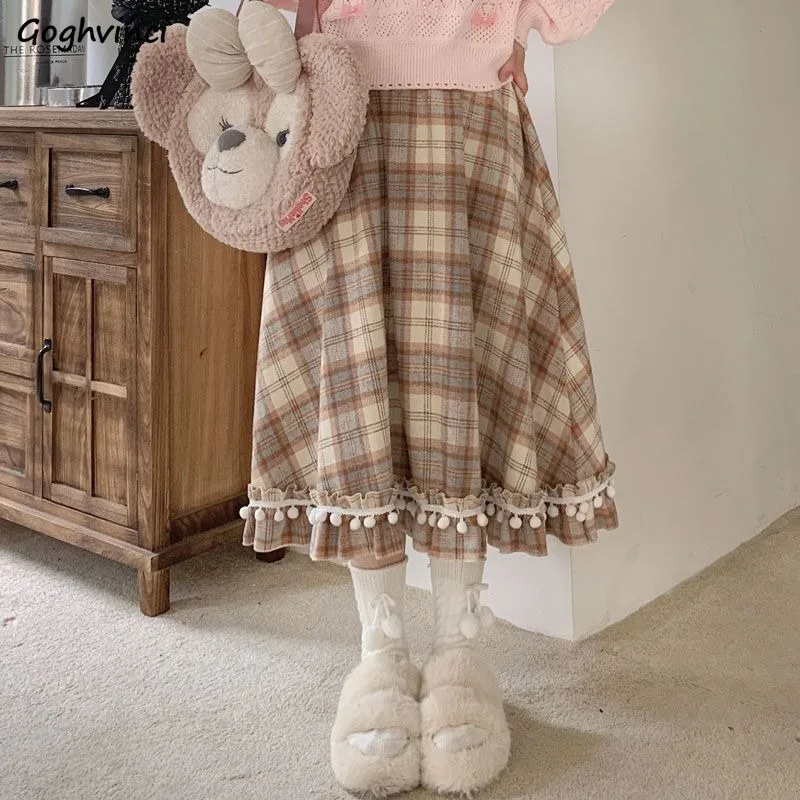 Spódnica w kratę dla kobiet słodka śliczna francuska Vintage jesienno-zimowa styl Preppy wszystkie mecze spódnice Harajuku Kawaii Y2k odzież szykowna