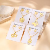 High Quality Stainless Steel Elephant Butterfly Flower Pendant Necklace Stud Earrings Luxury Party Jewelry Set for Women Gift