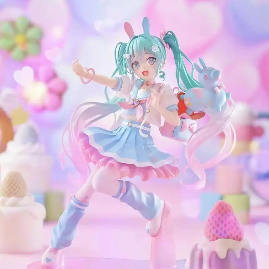 Original Hatsune Miku Bunny Ear Candy Sweet Outfit Twin Tail Dynamic Running Figure Anime Statue Desk Ornament Collectible Gift