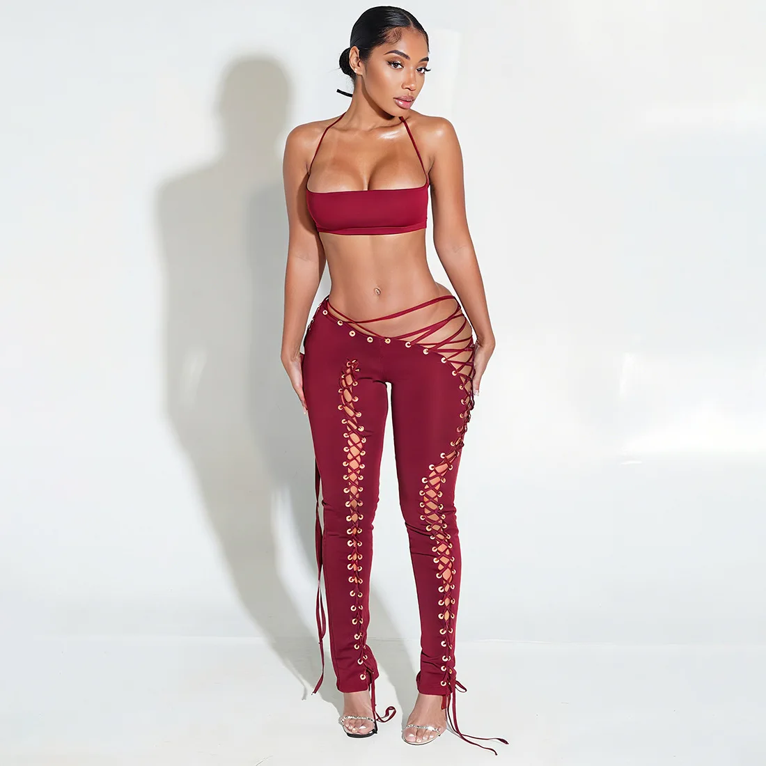 

Sexy Bikini Tops 2 Piece Pant Set Outfits Y2K Streetwear Women Fashion Designer Tracksuit Elegant Bandage Tops Two Piece Sets
