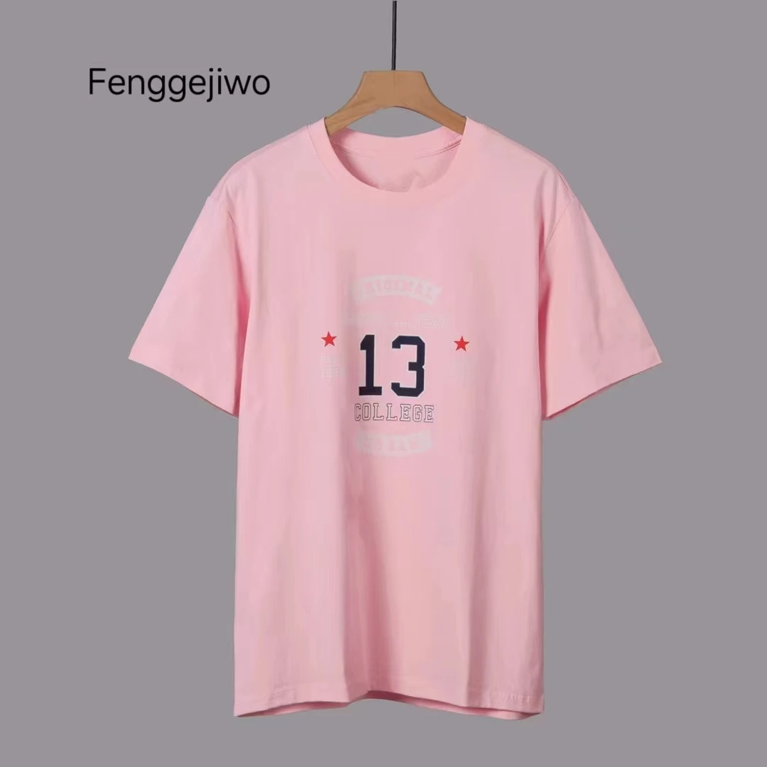 

Fenggejiwo Short sleeved T-shirt Combed Cotton Wash Half sleeved T-shirt Simple Couple Style