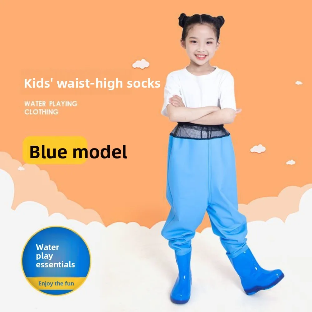 

PVC Children Rain Pants Boots Waterproof Flood Fighting Children Raincoat Jumpsuit Half-Body Thick Pants with Rain Boots