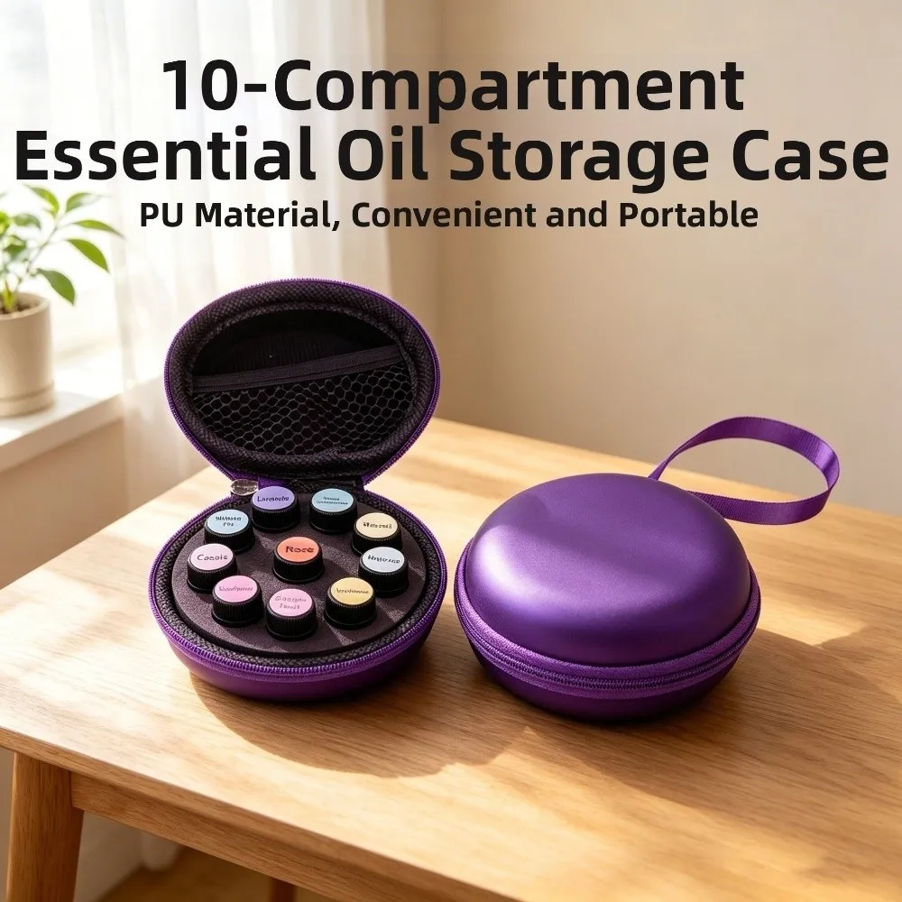 10 Bottles Capacity Essential Oil Storage Box Hard Shell 1-2ML Bottle Travel Essential Oil Case Zipper Closure Dust-proof