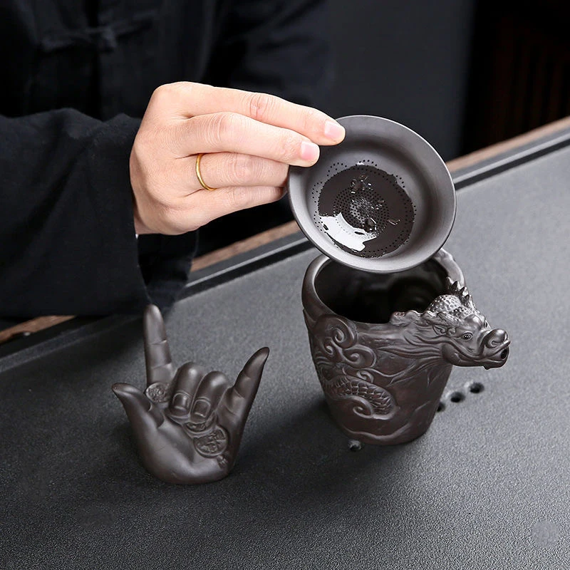 High-grade purple sand kung fu tea set office with a semi-manual tea-making device set of household Chinese teapot cover bowl