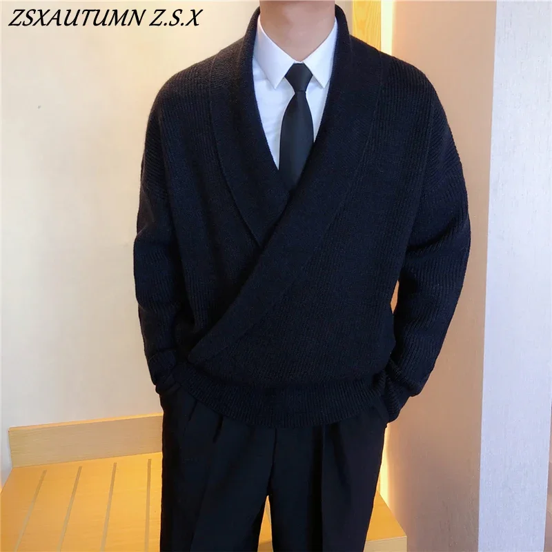 2023 Knitted Light Luxury Pullovers Sweater Men Casual Vintage V Neck Knit Tops Streetwear Loose Stylish Autumn Winter Fashion