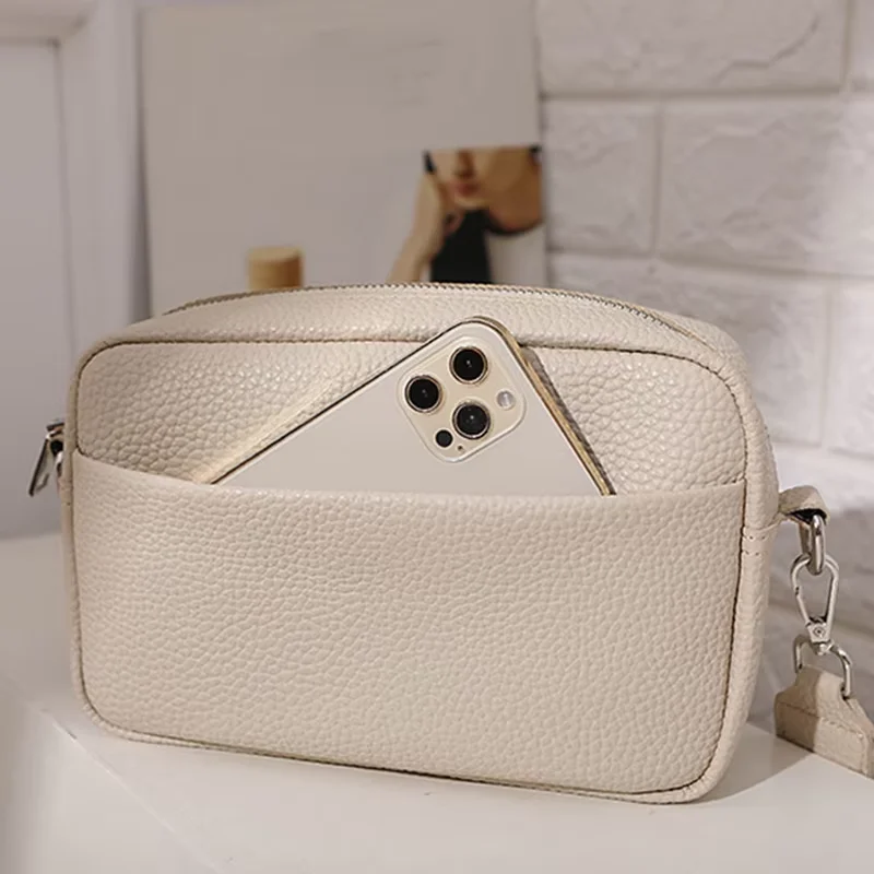 Nieuwe Effen Kleur Multi-Layer Vrouwen Sling Crossbody Tas Vinatge Pu Lederen Schoudertas Met Brede Riem