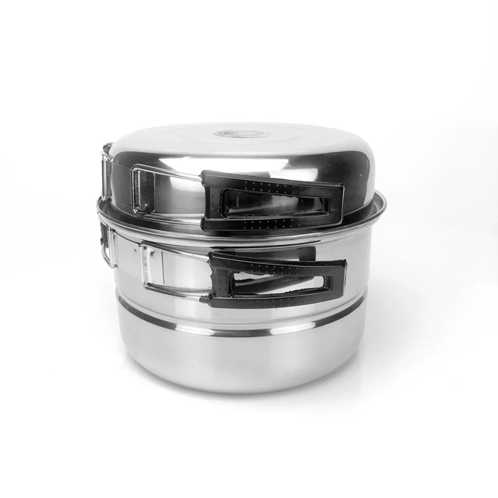 

1 Set 3pcs Stainless Steel Outdoor Camping Picnic Pot Cookware Picnic Pan Set Cooking Tool Set for 2-3 People (Silver)