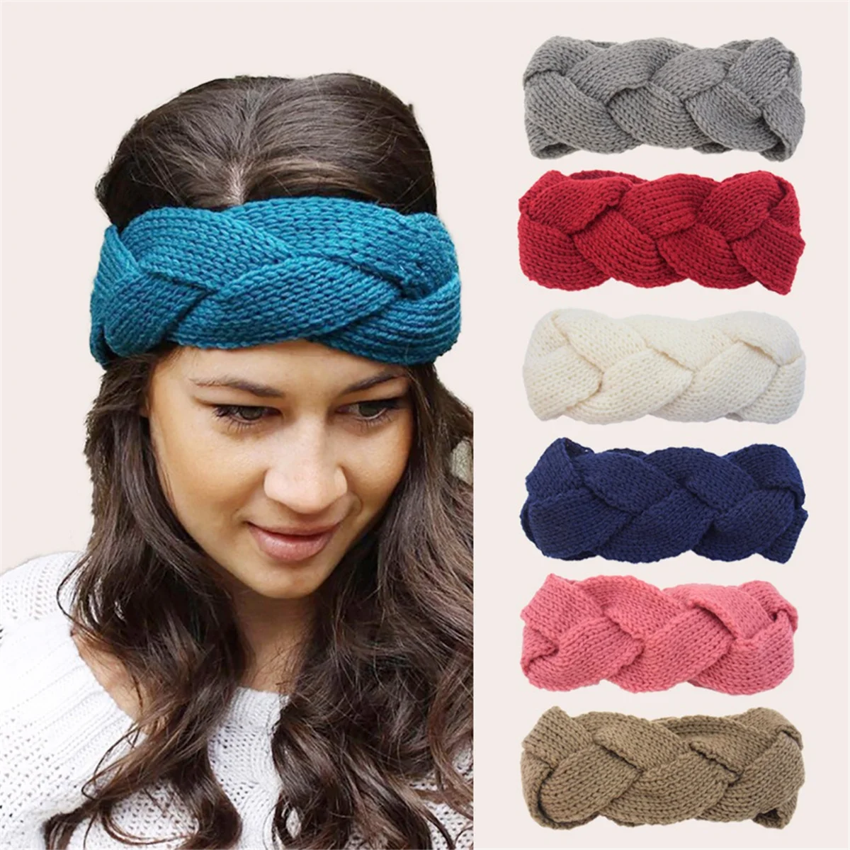 AB7-10Pcs Mixed Color Womens Knitted Braid Headband Twist Yarn Hair Bands Crochet Head Wraps Hair Accessories for Women Gift