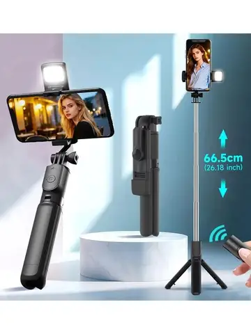 Phone Selfie Stick Tripod Bluetooth Remote Wireless Selfi Stick Phone Holder With Beauty LED Fill Light For Phone Live Streaming