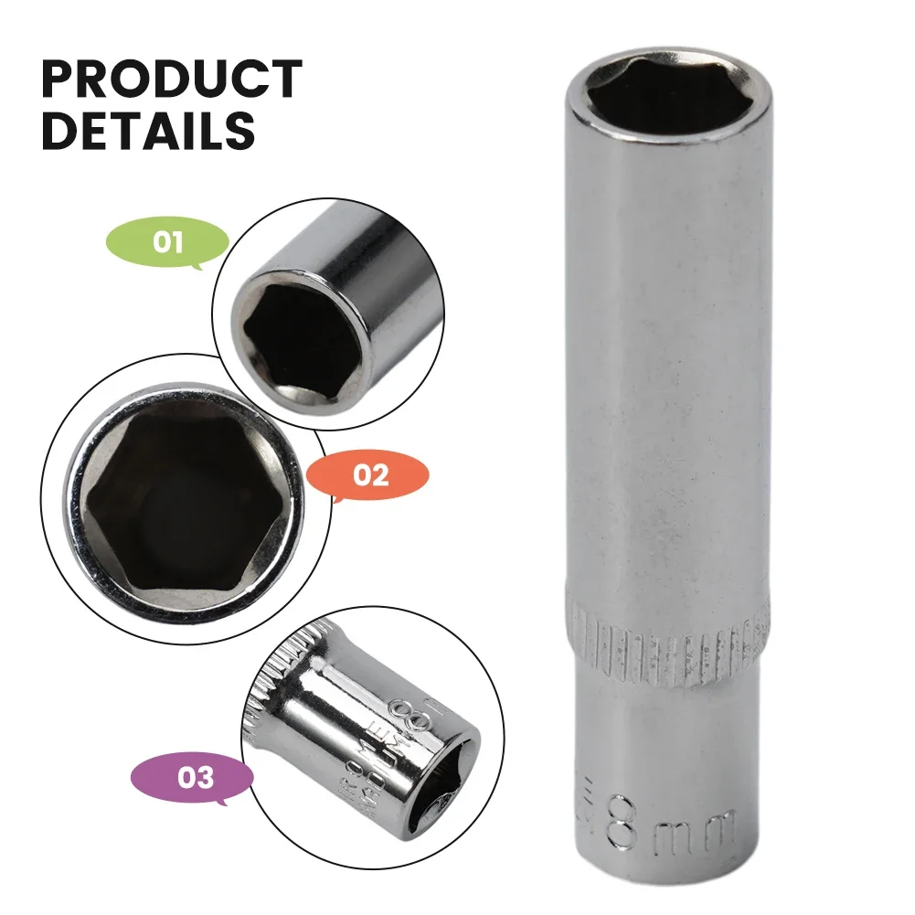 1pc Socket Wrench Extended Hexagonal Sleeve Chromium-vanadium Steel 1/4 Hex Socket 4-14mm Hand Tools Parts Deep Socket Adapter