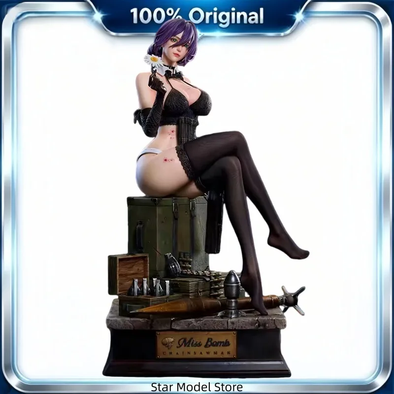 Chainsaw Man Reze Figure 1/4 Scale Black Dress Stockings High Heels 43cm Double-Headed Movable Sexy Maid PVC Toy  Statue Model