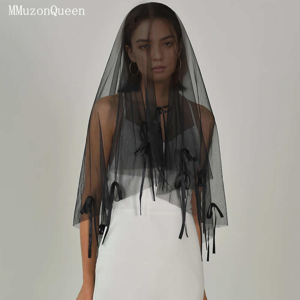 

Черная однослойная сетчатая вуаль TOPQUEEN, подходит для девичников, свадеб в готическом стиле, косплея, M139