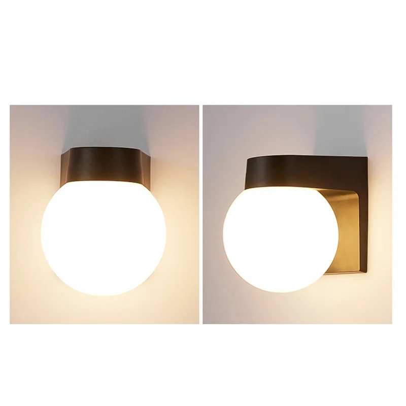 

ABKS-Modern Loft Led Outdoor Wall Lamp E27 Ball Porch Light,Black White PC Base Milky Acrylic Lampshade Shade