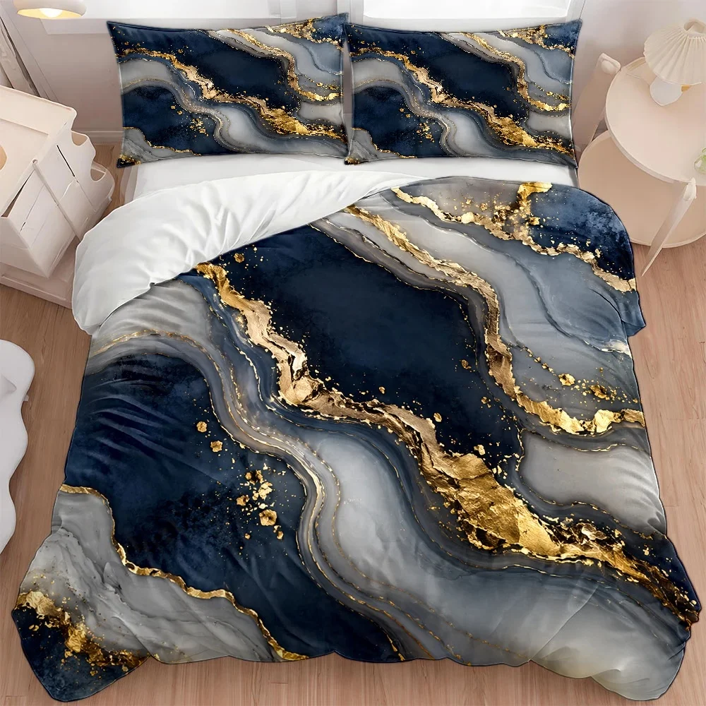 3Pc Light Luxury Blue Gold Marble Pattern Duvet Cover Set, Three-Piece Bedding Set (1*Duvet Cover + 2*Pillowcases), Suitable for All Seasons, Machine Washable, Invisible Zipper Double Bed Cover, Suitable for Home, Dormitory, Master Bedroom, Guest Room, Large Bedding Set, Modern Art Style Bedding, Skin-Friendly Comfortable Bedding Set, Three-Piece Bedding Set, Fashionable High-End Bedding Set, Easy-Care Bedroom Bedding, Nordic Style Home Bedding, Soft and Breathable Duvet Cover Set, Three-Piece Bedding Set, Fashionable High-End Bedding Set, Easy-Care Bedroom Bedding, Nordic Style Home Bedding, Soft and Breathable Duvet Cover Set