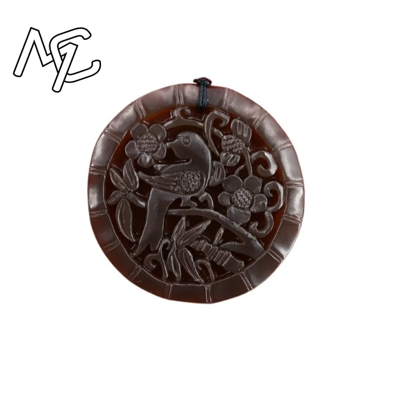 Brown Jade Birds Magpie Pendant Charm Chinese Women Gemstone Jadeite Jewelry Fashion Gifts Carved Amulet Necklace Natural