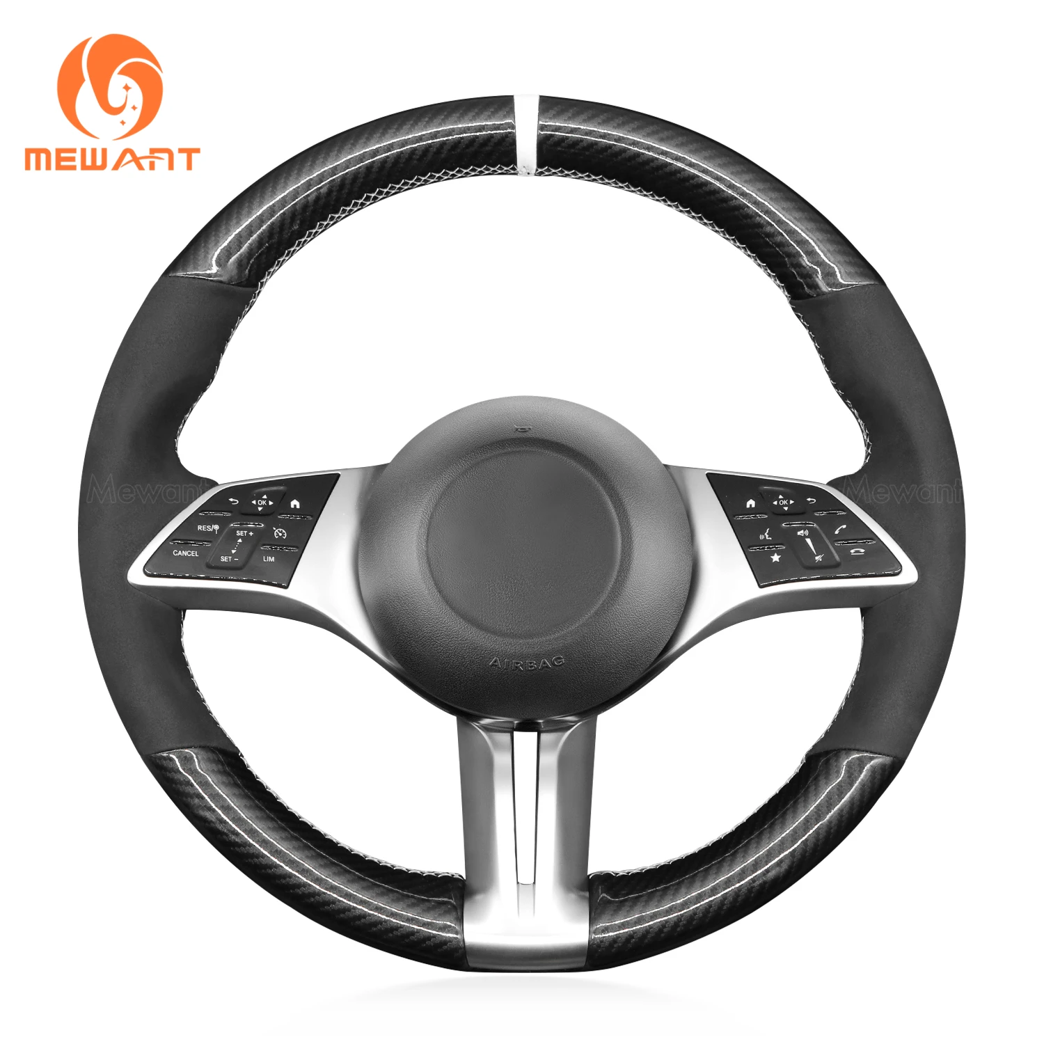 

MEWANT Carbon Fiber Black Suede Car Steering Wheel Cover for Mercedes-Benz B-Class (W247) C-Class (W206) EQE (V295) (X254)