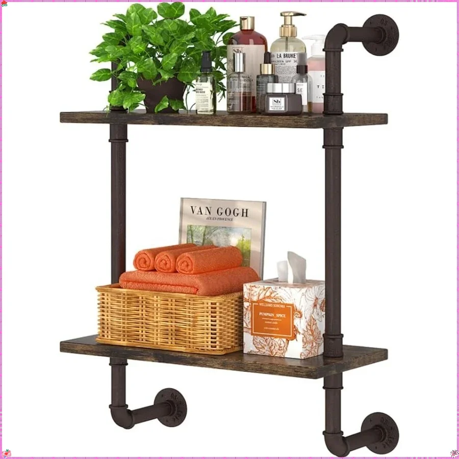 2-уровневые плавающие полки для ванной комнаты в промышленной трубе, 16-дюймовая настенная полка из дерева в деревенском стиле, стеллаж для хранения, держатель для мелочей