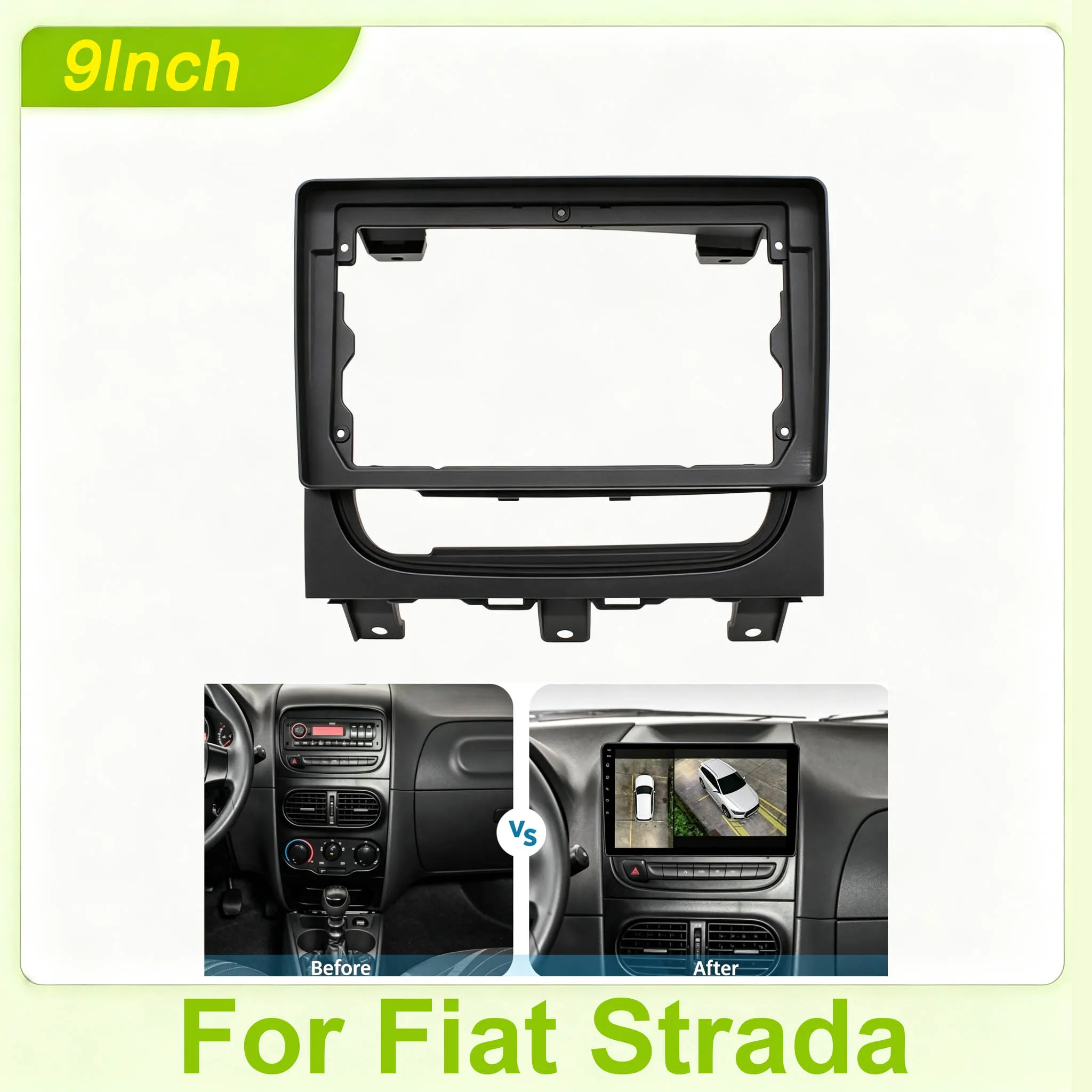 9 Inch Matte Black Android Car Radio Fascia Frame Panel Kit For Fiat Strada, Universal Dash Stereo Navigation Trim Bezel
