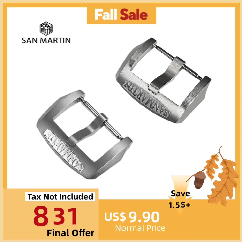 

San Martin Pin Buckle 18mm 20mm 22mm Men Watchband Strap Brushed Sandblasted 316L Stainless Steel Universal Watch Accessories