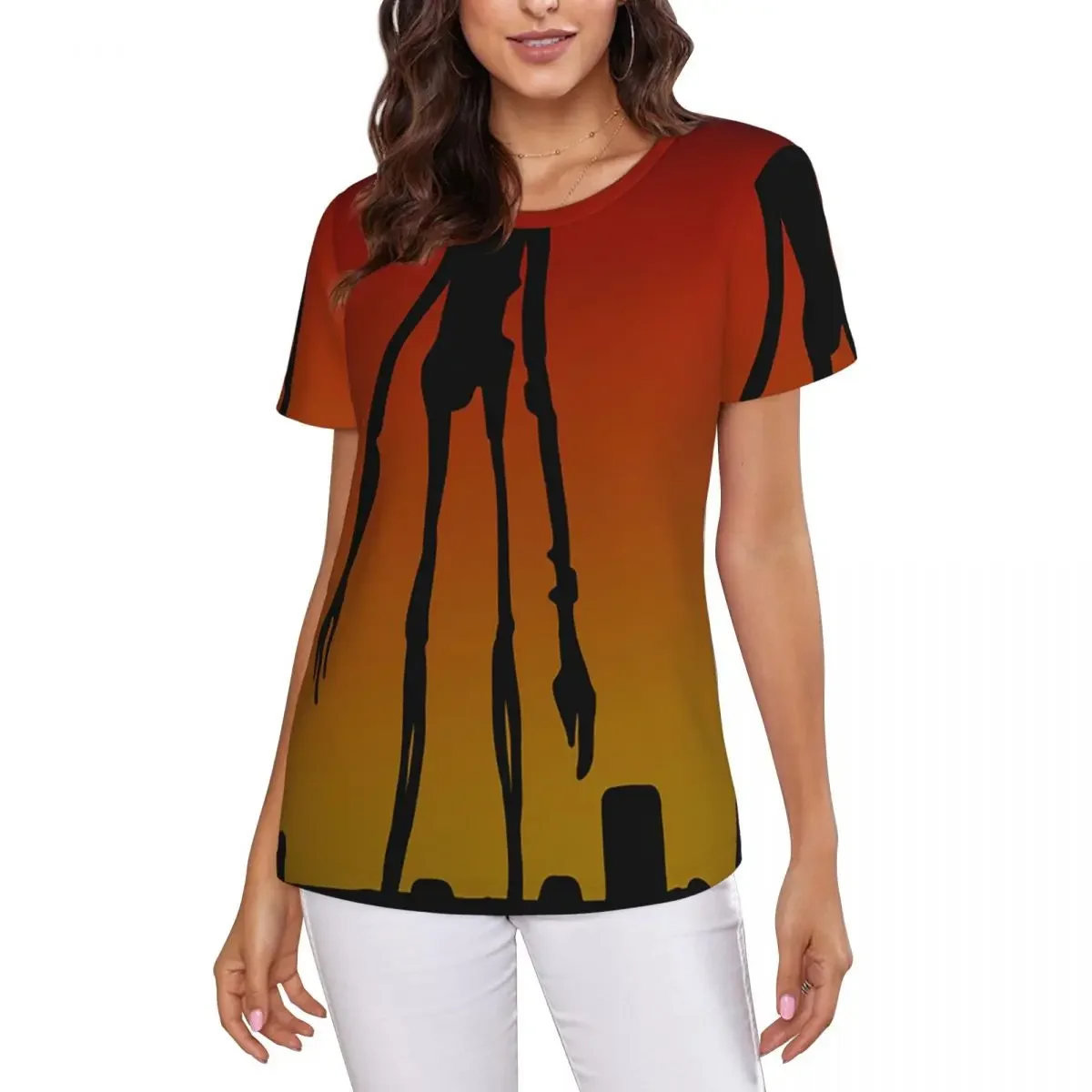 Cartoon Horror Creepypasta Siren Head T-Shirt Women Short Sleeve T Shirts Crew Neck Streetwear Cotton Summer Tees Streetwear