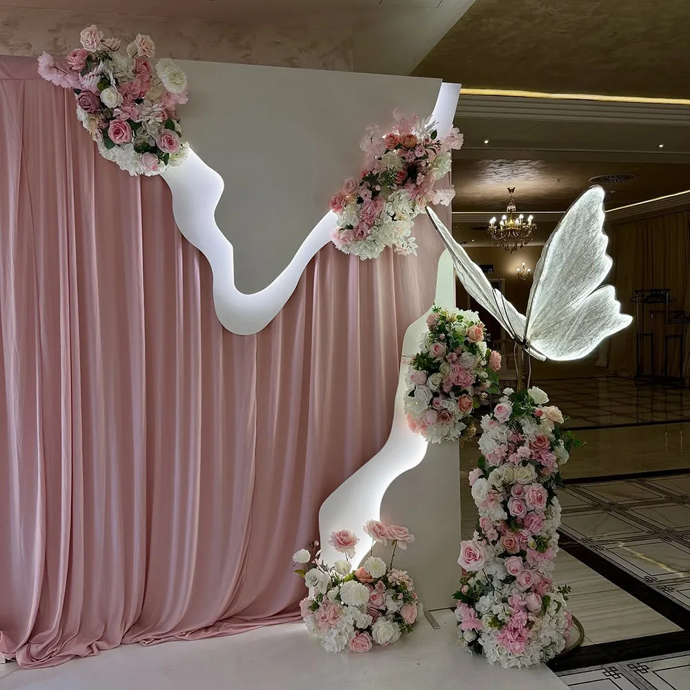 

FSDKX Luxury Wedding Custom Arch Backdrop Pvc Design 3D White Wedding Wave Backdrop Panel With LED Light