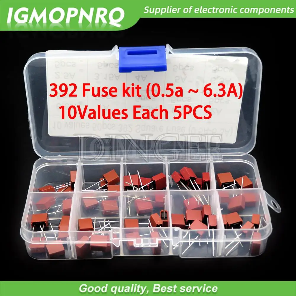 10values 50pcs Square Plastic Fuse 392 0.5A 500mA 1A 1.25A 1.6A 2A 2.5A 3.15A 4A 5A 6.3A / 250V for LCD TV Power Board Fuse Kit