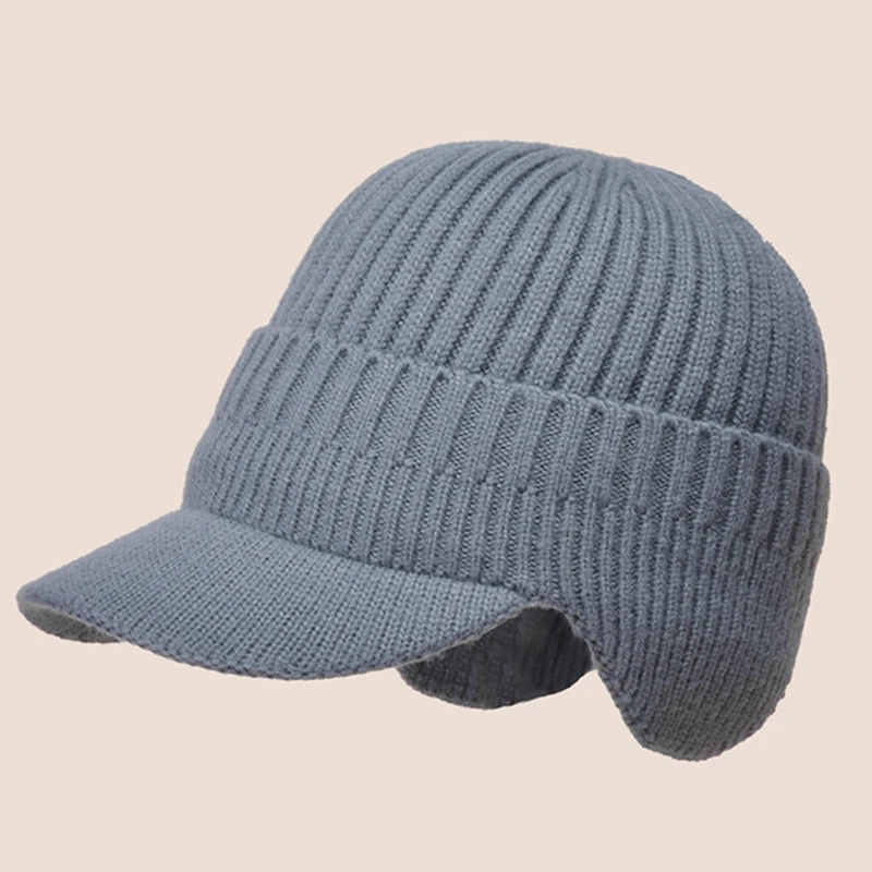 Brand Men Winter Knitted Hat Outdoor Cycling Ear Protection Warmth Peaked Cap Casual Fashion Sunhat Bomber Hats