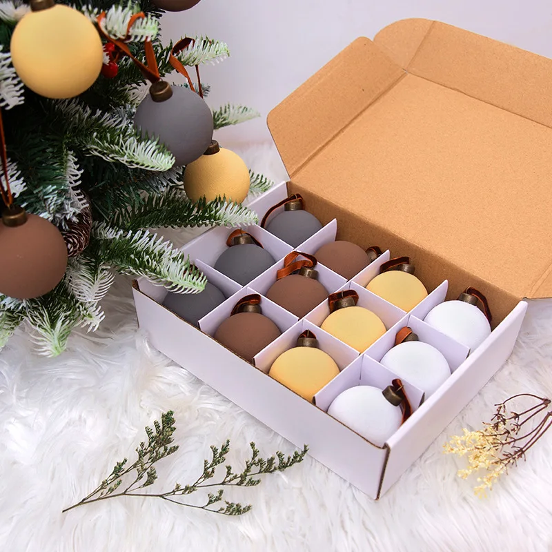 12pcs New Christmas Tree Decoration Ball Ornament Set Christmas Craft 6cm Macaron Pantone Color Series Hanging Ball Pendant