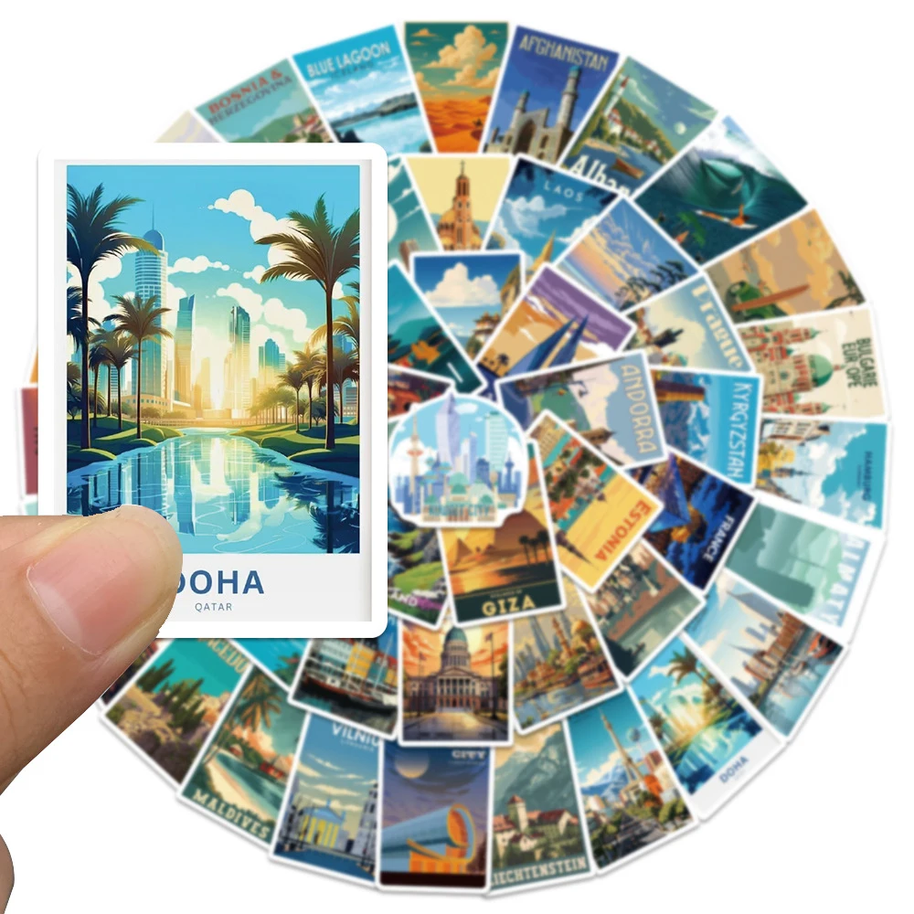 10/30/50/100 قطعة مدينة العالم معلم ملصقات الجمالية مقاوم للماء الكتابة على الجدران الأمتعة الهاتف مذكرات الرجعية لاصقة تزيين حزمة #4
