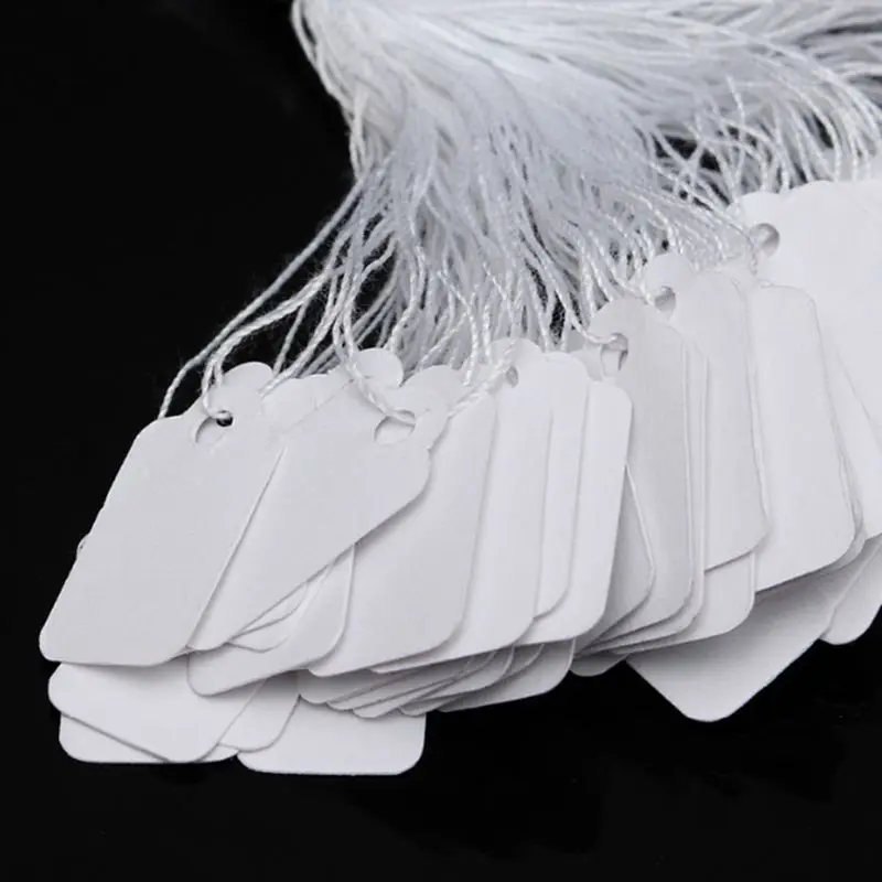 500 Pcs Jewelry Strung Pricing Price Tags with String Silver Merchandise Cloth Label Price Label