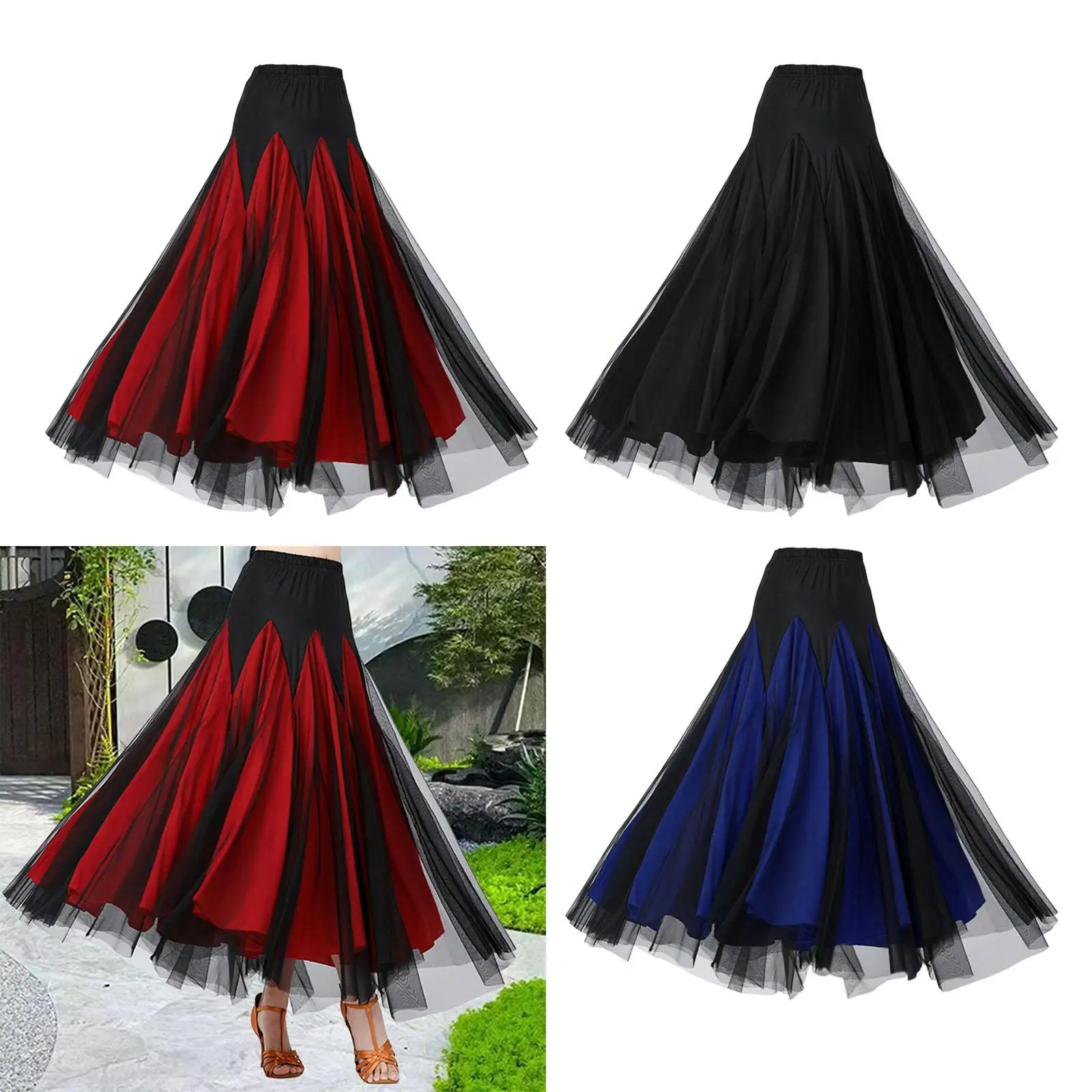 Women Ballroom Dance Skirt Big Swing Skirt Elegant Flamenco Skirt Modern Spanish