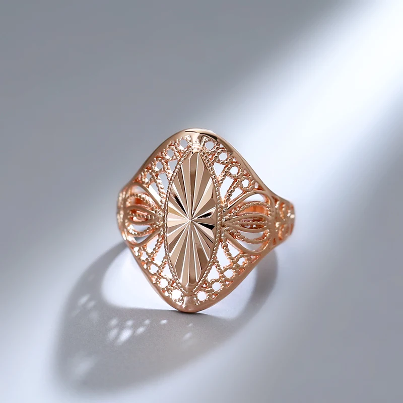 Kinel Fashion Creative Carving Glossy Rings for Women Unusual 585 Rose Gold Color Ethnic Bride Vintage Wedding Jewelry