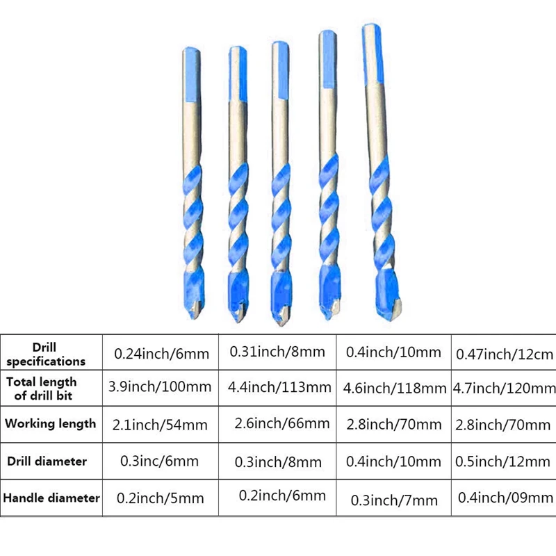Набор сверл, комплект из 10 трехшаровых насадок 6 мм, для перфорации плитки, бетона, стекла, дерева