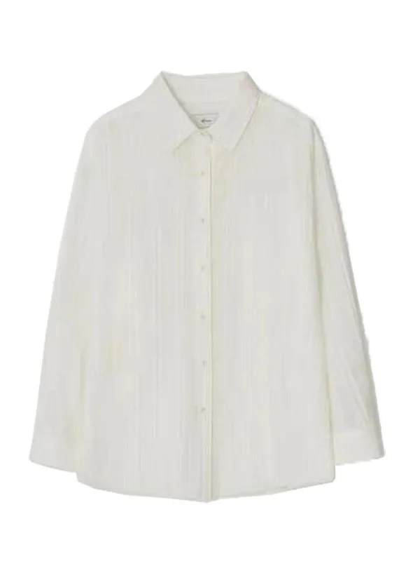 Losse dames witte getextureerde irt zomer casual zonbescherming katoen button-up lange Sve halflange kraag pure kleur