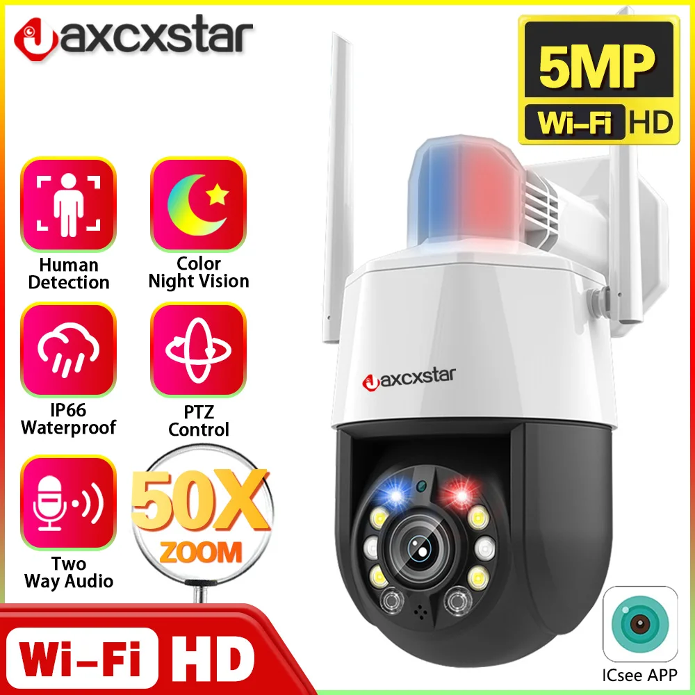 360 Wireless Outdoor 5MP WiFi Security Camera ICSee Smart Three Lens 50X Zoom Video Surveillance IP Camera CCTV Auto Tracking