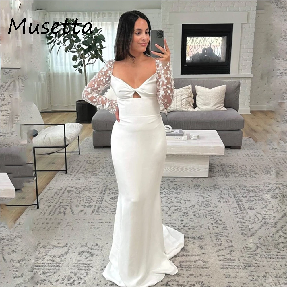 

Musetta Sweetheart Neck Lace Appliques Long Sleeve Mermaid Wedding Dress Backless Bridal Gown Sweep Trian 2024 Custom Made