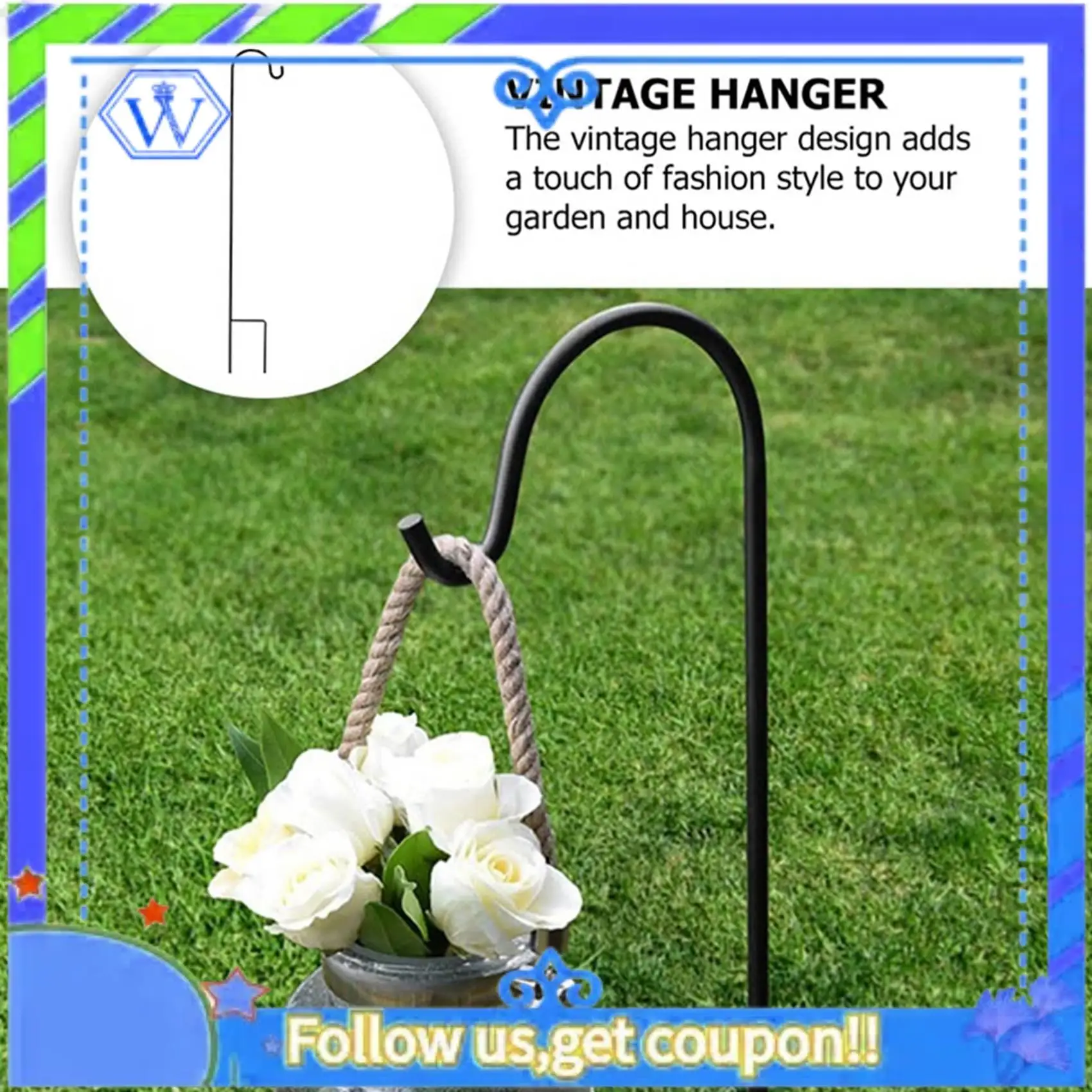 

A55P-2 Pcs Shepherd Hooks Rust Resistant Garden Stake Metal Plant Stand Hanger Bird Feeder Pole, 120X10x1cm & 80.5X10x1cm