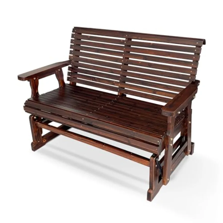 

Wooden Patio Glider with High Roll Back and Deep Contoured Seat, Solid Fir Wood, 2-Seater, Heavy Duty 800 LBS, 4 Ft. Chocolate