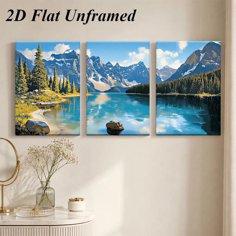 (3PCS Unframe)1 set of triptych frameless decorative paintings, living room sofa background wall, modern minimalist landscape pa