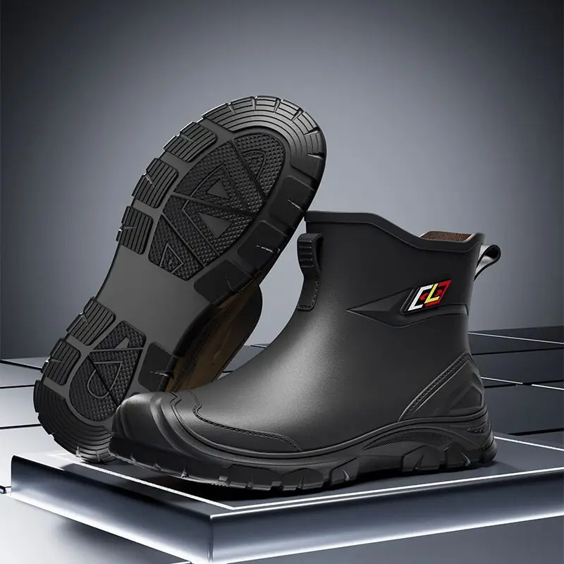 

Короткие мужские туфли, силиконовые галоши на толстой платформе с круглым носком, зимние непромокаемые резиновые сапоги для городской рыбалки и подростков на дождливый день для мужчин