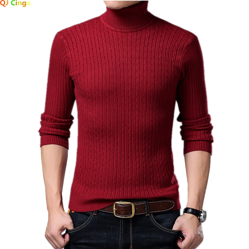 

2024 Korean Slim Solid Color Turtleneck Sweater, Mens Winter Long Sleeve Warm Knit Sweaters, Classic Solid Casual Bottoming