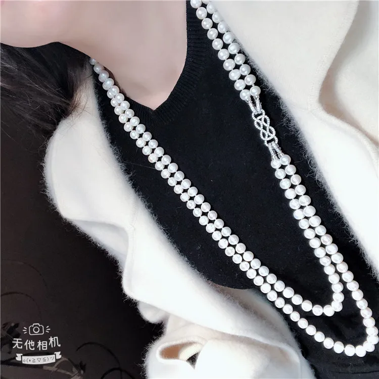 

Women's jewelry 7-8mm white freshwater pearl micro inlaid zircon accessories necklace 25-27inch