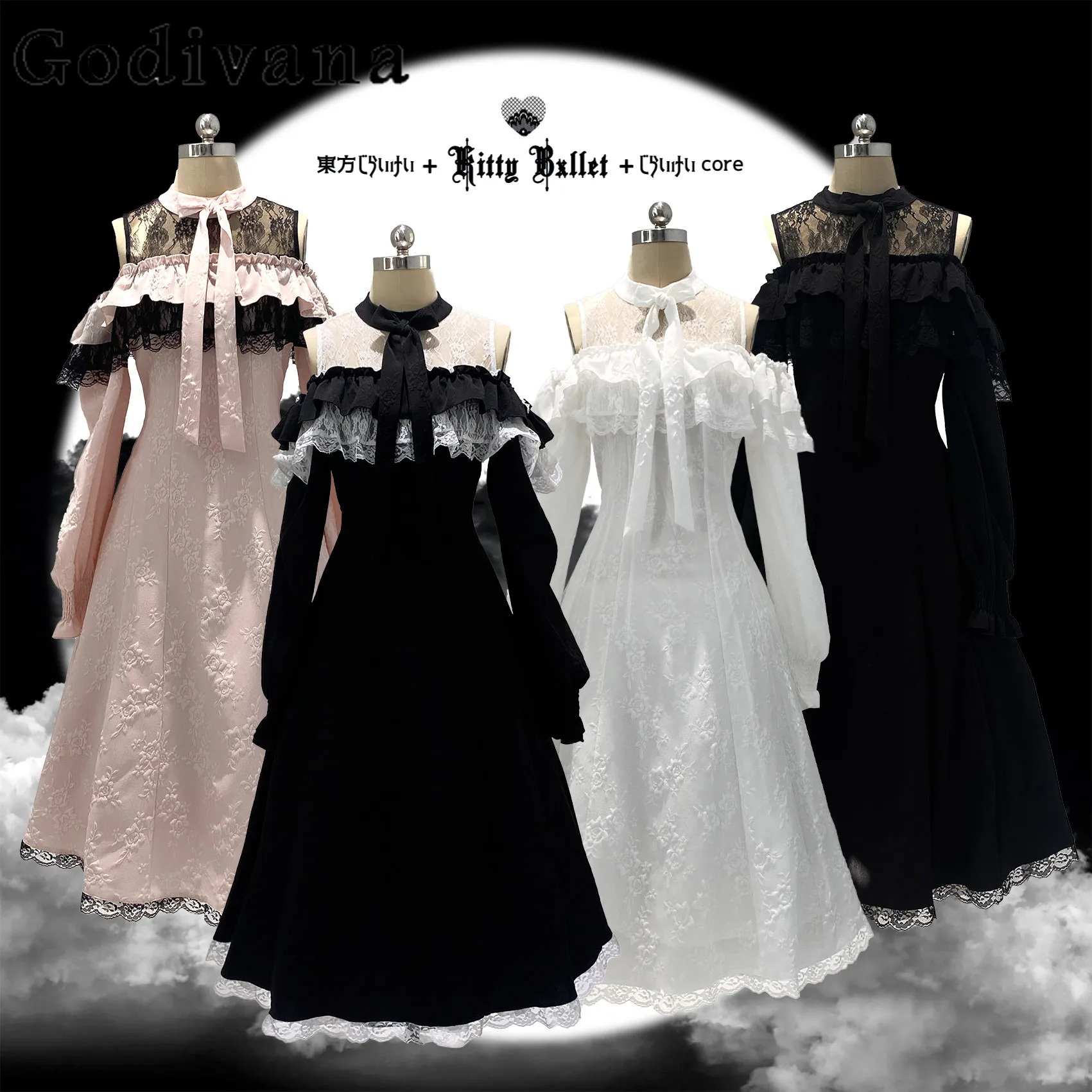 

2026 Spring New Japanese Original Lace Off-Shoulder Long Sleeve Dress Sweetheart Girl Bow Slim Fit Long Dress